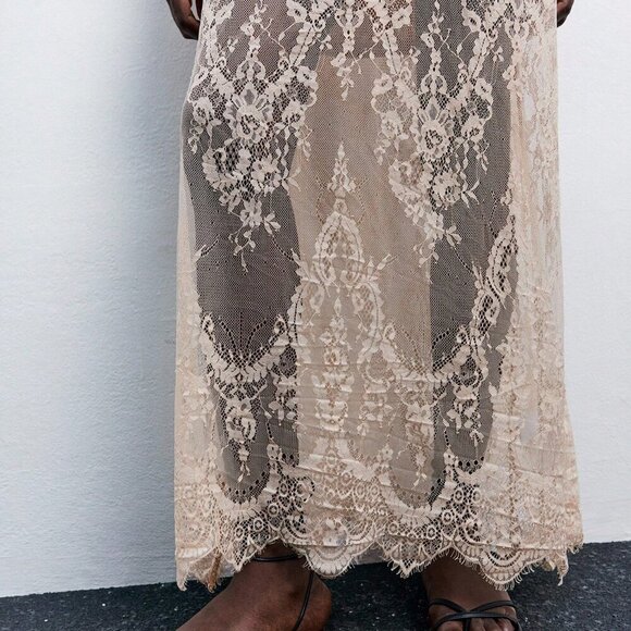 Apricot Elegant Women's Sexy Lace Spaghetti Strap Detachable Dress - Picture 7 of 8